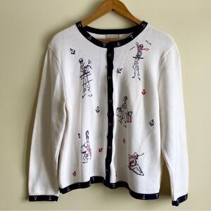 Vintage Deane & White Embroidered Sailing Cardigan Sweater
